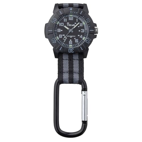 [クレファー] 懐中時計 カラビナウォッチ アナログ 防水 ナイロンベルト 黒 文字盤 CB-A272-GR メンズ